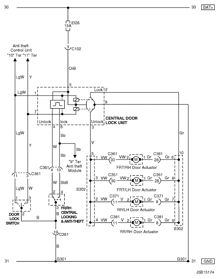 Схема соединений центрального замка | Электрооборудование | Руководство Chevrolet
